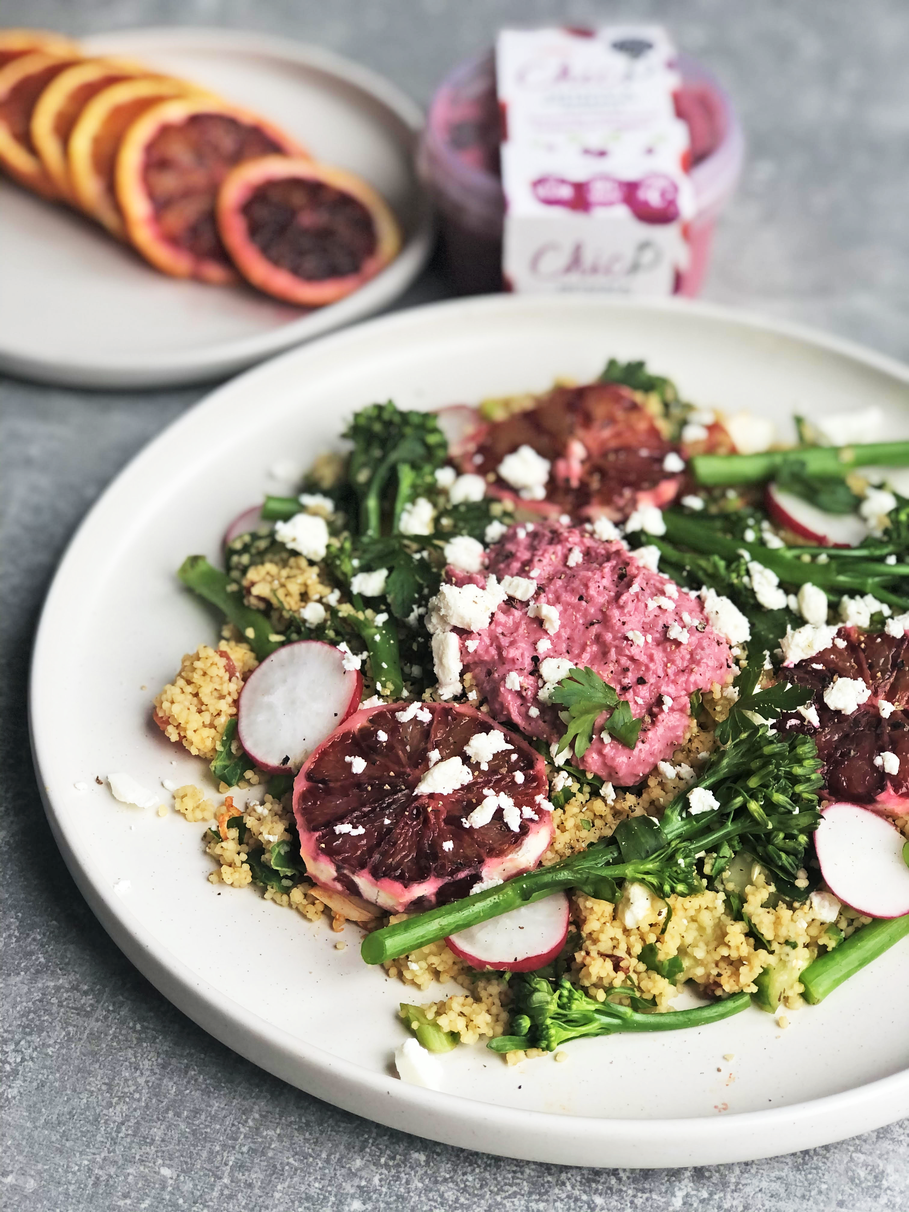 Breakfast Salad with ChicP Carrot, Ginger & Turmeric Hummus